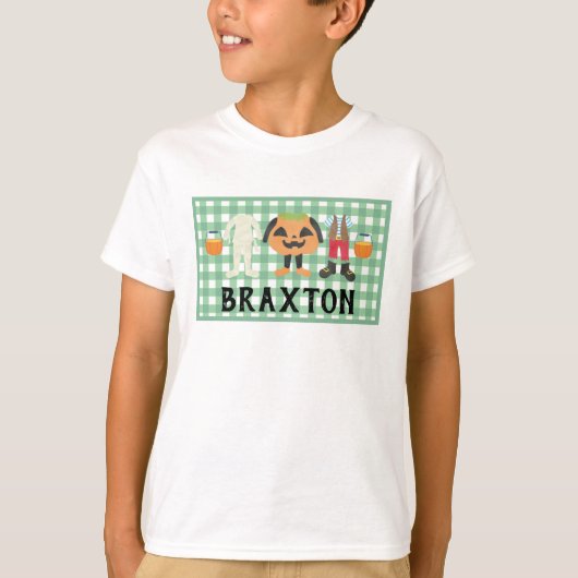 Jungs Kariert Trick oder Treat Halloween T - Shirt (Vorderseite)