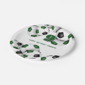 Jungs Mädchen grüner schwarzer Fußball Sport Gebur Pappteller (Schrägansicht)