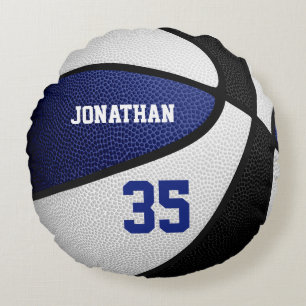 Jungs Mädchen schwarz personalisierter Basketball Rundes Kissen