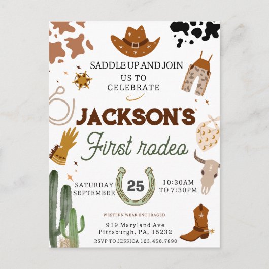Jungs mein erster Rodeo Cowboy 1. Geburtstag Postkarte (Vorderseite)