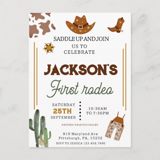 Jungs mein erster Rodeo Cowboy 1. Geburtstag Postkarte (Vorderseite)