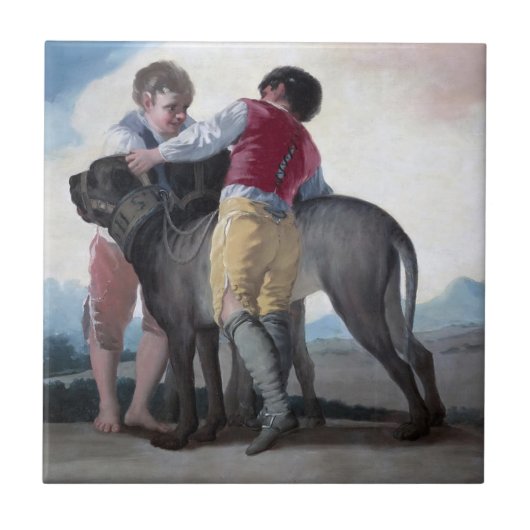 Jungs mit einem Mastiff Hund (von Francisco Goya) Fliese (Vorderseite)