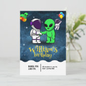 Jungs Moderner Astronaut & Alien Kindergeburtstag Einladung (Stehend Vorderseite)