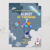 Jungs Moderner Astronaut Grau Kindergeburtstag Einladung (Vorne/Hinten)