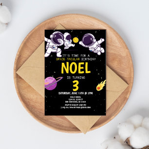 Jungs Moderner Astronaut Schwarzer Kindergeburtsta Einladung