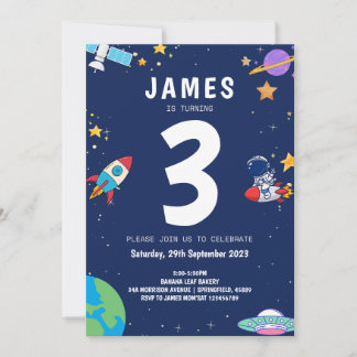 Jungs Moderner Weltraumschiff-Kindergeburtstag Einladung