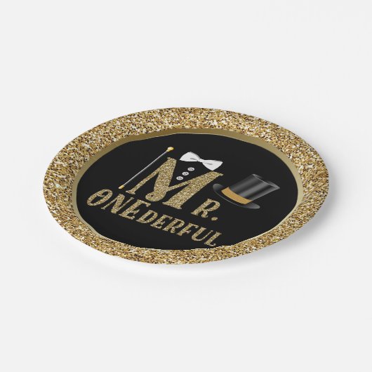 Jungs Mr ONEderful First Birthday Paper Tellers Pappteller (Schrägansicht)