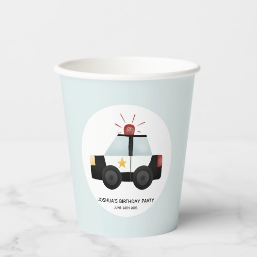 Jungs Niedlich Blue Police Car Geburtstag Pappbecher (Vorderseite)