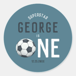 Jungs Niedlich Blue Soccer Danke, Kinder 1. Geburt Runder Aufkleber