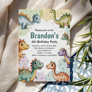 Jungs Niedlich Dinosaurier 4. Geburtstag Einladung