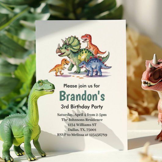 Jungs Niedlich Dinosaurier Geburtstag Einladung