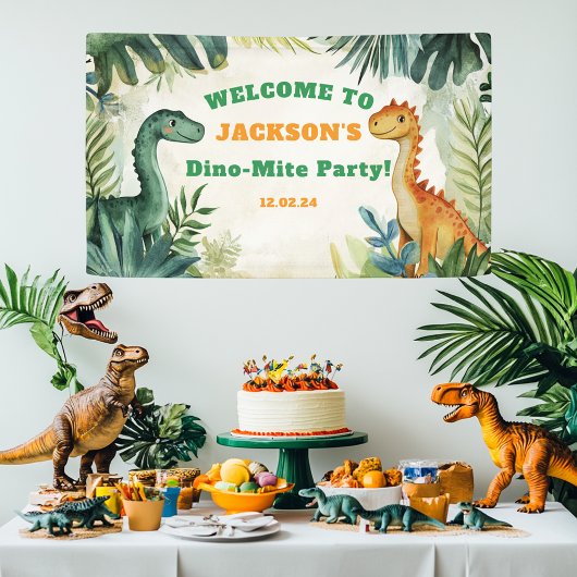 Jungs Niedlich Dinosaurier Geburtstagsparty Begrüß Banner