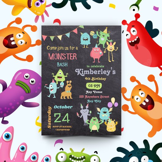 Jungs Niedlich und Spaß Monster Kindergeburtstag P Einladung