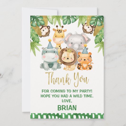 Jungs Niedlich Wild One Safari Danke Karte (Vorderseite)