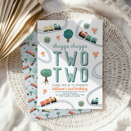 Jungs Niedlich zwei blaue Züge Reisen 2. Geburtsta Einladung