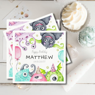 Jungs Niedliche Monster Happy Birthday Party Serviette