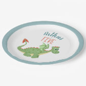 Jungs Niedlicher Green Dragon Kindergeburtstag Pappteller (Schrägansicht)