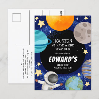 Jungs Niedlicher Weltraum 1. Geburtstag Einladung Postkarte