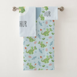 Jungs Niedliches blaues Drachenmuster Name Kinder Badhandtuch Set