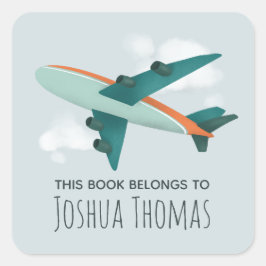 Jungs Niedliches Flugzeug Reisen Kinder Schule Buc Quadratischer Aufkleber