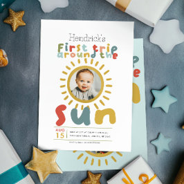 Jungs Niedliches Foto erste Reise um die Sonne Geb Einladung