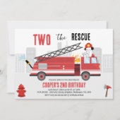 Jungs Red Two, der Rettungsfeuerwehrer zum Geburts Einladung (Vorderseite)