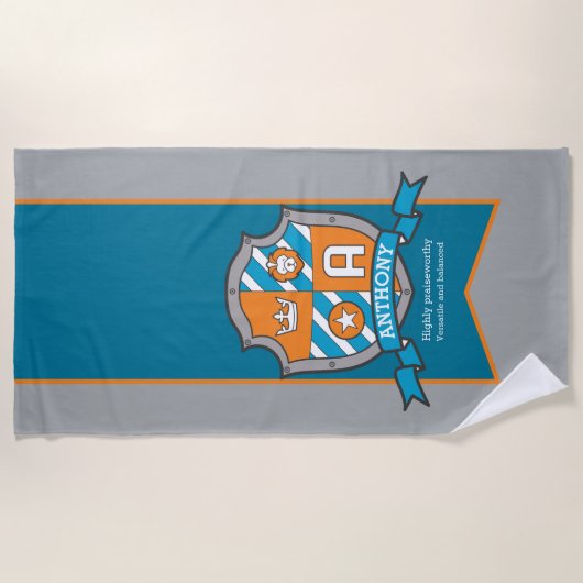 Jungs Schild grau Anthony Buchstabe A Name Handtuc Strandtuch (Vorderseite)