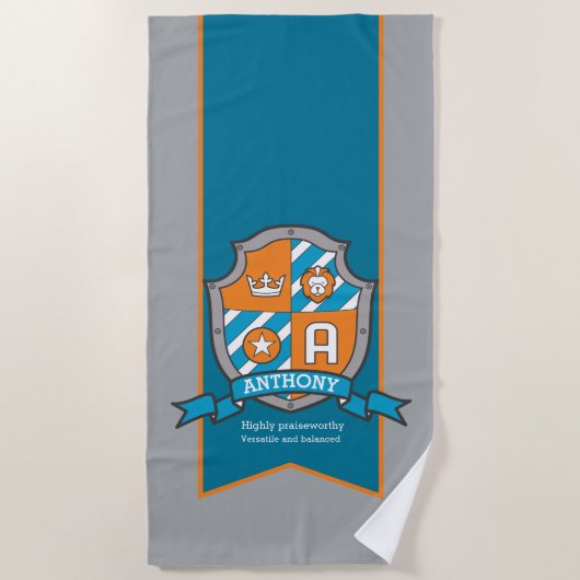 Jungs Schild grau Anthony Buchstabe A Name Handtuc Strandtuch (Vorderseite)