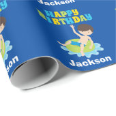 Jungs Schwimmbad Party Kinder Blue Geburtstag Geschenkpapier (Rolleneckpunkt)