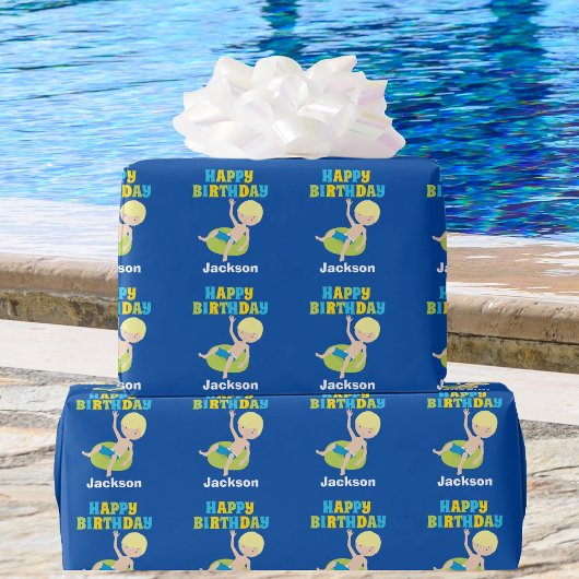Jungs Schwimmbad Party Kinder Blue Geburtstag Geschenkpapier