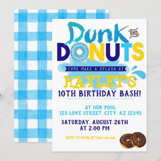 Jungs Splash Pool Dunk im Donut Party Geburtstag Einladung