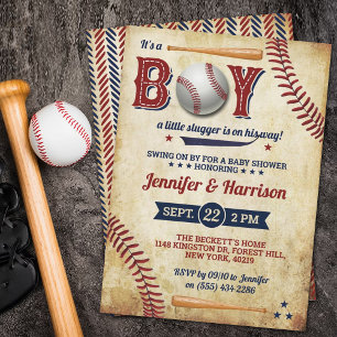 Jungs Vintag Baseball Baby Dusche Einladung
