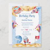 Jungs Weltraum Astronautin Blaue rote Einladung (Vorderseite)