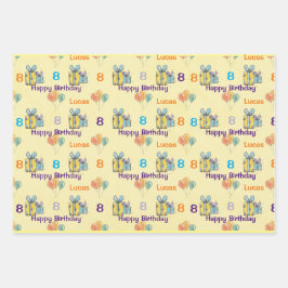 Jungs zum Geburtstag Name & Alter Ballons Geschenk Geschenkpapier Set