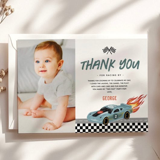 Jungs zwei schnelle Foto Racing Car 2. Geburtstag Dankeskarte