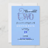 Jungs zweite Geburtstagsblauer & weißer Sprinkler Einladung (Vorderseite)