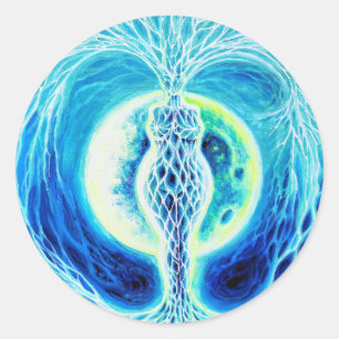 Jungsteinzeit mit dem Mond Runder Aufkleber