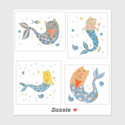 Jungtier Katze, Meerjungfrau, Mädchen-Aufkleber Aufkleber (Blatt)