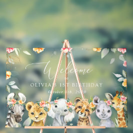 Jungtiere, Blume, Begrüßung zum ersten Geburtstag Acrylschild