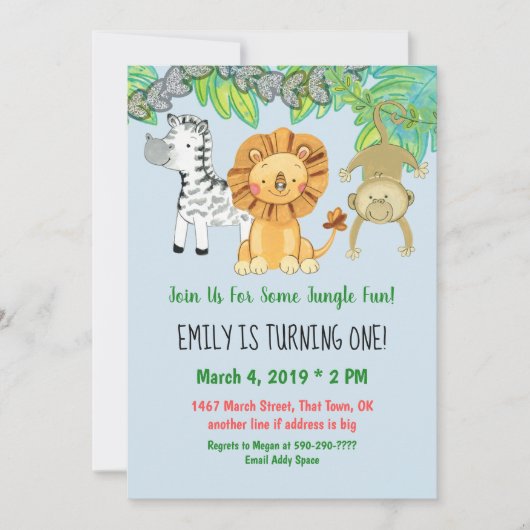 Jungtiere Einladung zum ersten Geburtstag (Vorderseite)