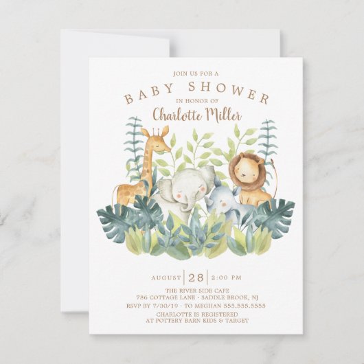 Jungtiere neutrale Babydusche Einladung (Vorderseite)