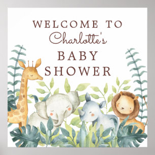 Jungtiere neutrale Babydusche Willkommen Poster