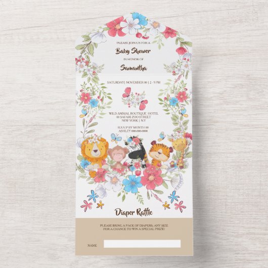 Jungtiere niedliches tropisches Party All In One Einladung (Innen Boden)