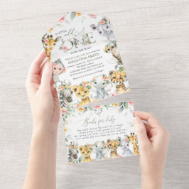 Jungtiere, Safari, Blume, Babydusche All In One Einladung
