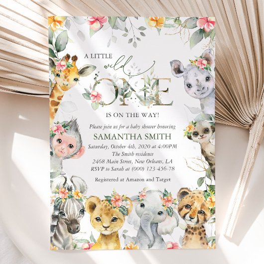 Jungtiere, Safari, Blume, Babydusche Einladung