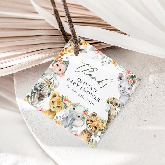 Jungtiere, Safari, Blume, Babydusche Geschenkanhänger