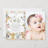 Jungtiere, Safari, Blume, erster Geburtstag Einladung (Vorderseite)