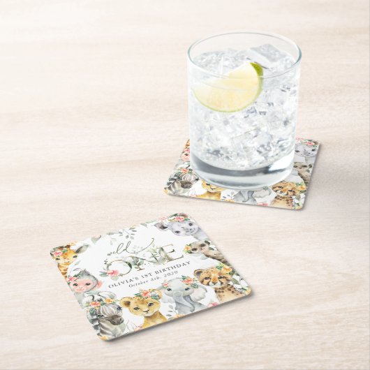 Jungtiere, Safari, Blume, erster Geburtstag Rechteckiger Pappuntersetzer (Vor Ort)