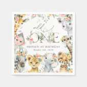 Jungtiere, Safari, Blume, erster Geburtstag Serviette (Vorderseite)