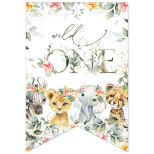 Jungtiere, Safari, Blume, erster Geburtstag Wimpelkette